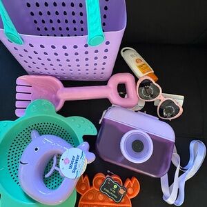 Girl Beach Toy Basket with Teal Butterfly Handles